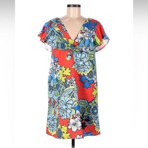 ASOS Dress 6 Mini Retro Floral Ruffle V Neck Short Sleeve Party 70's Colorful